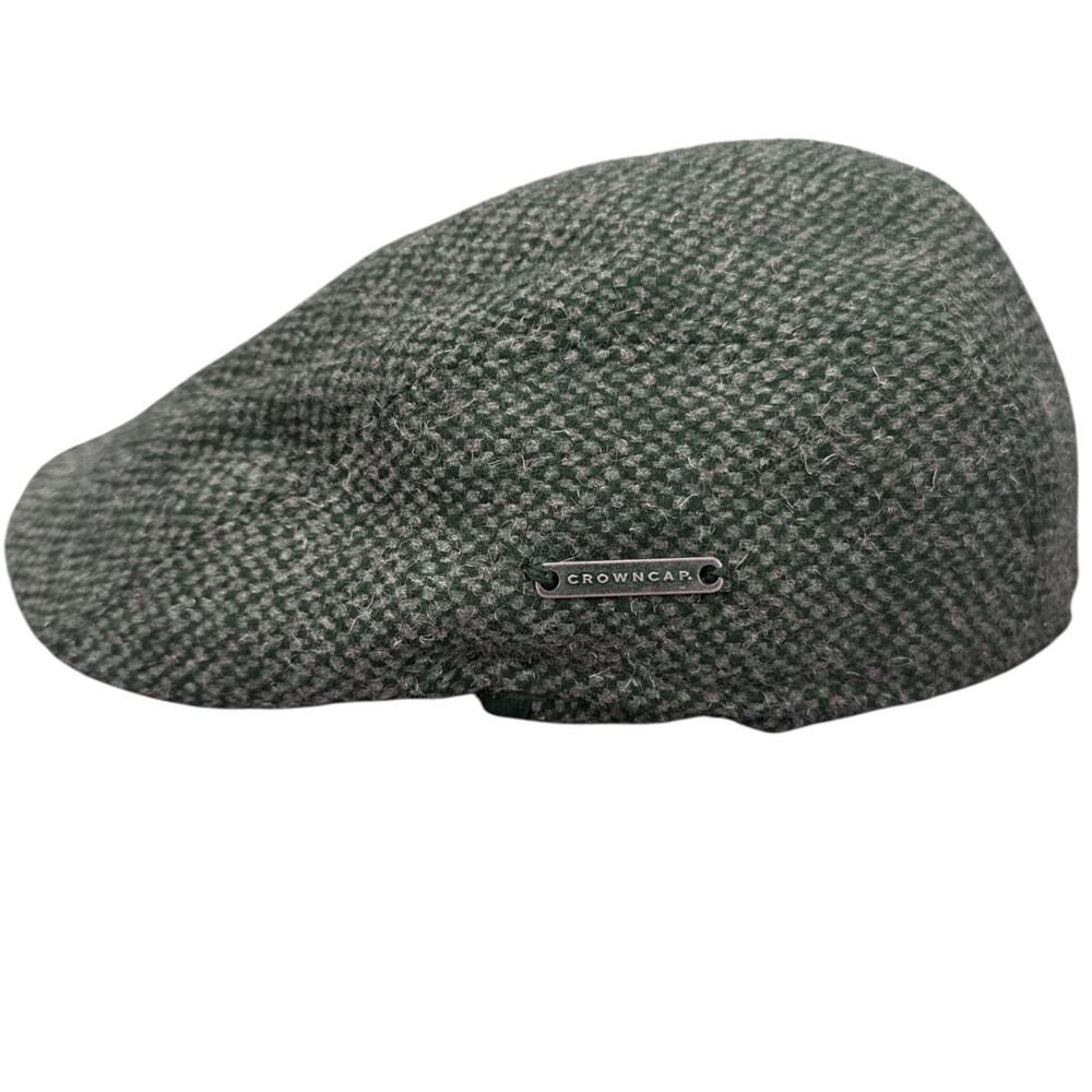 Crowncap Mens Wool Tweed Flat Cap Ivy Driving Hat Ear Flaps Green Vintage - Picture 3 of 14